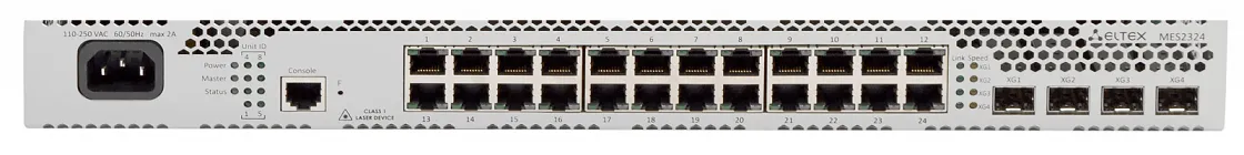 Ethernet-коммутатор MES2300-24 AC, 24x1G RJ45 + 4x10G SFP+, L3, 220V AC